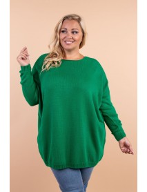 OVERSIZE Hladký ZELENý sveter,  vzadu ozdobný výrez   - Dlhé rukávy s manžetami - PRE MOLETKY